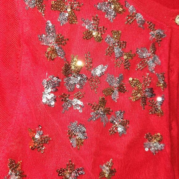 Charter Club Women's Size XXL Cardigan Sweater Red Sequins Rhinestone Buttons - Picture 3 of 11